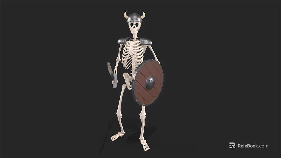 Mythical Skeleton Warrior Character In Horned Helmet With Armor Sword And Shield 3d model 