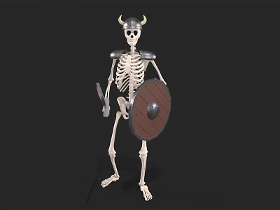 Mythical Skeleton Warrior Character In Horned Helmet With Armor Sword And Shield 3d model