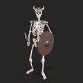 Mythical Skeleton Warrior Character In Horned Helmet With Armor Sword And Shield