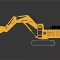 Yellow Tracked Utility Vehicle Excavator with Front Bucket and Cage Containing Black Items