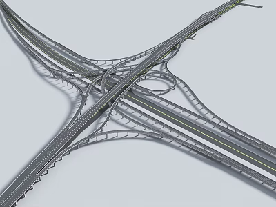 Complex Highway Interchange Road Facilities With Multi Lane Overpass Structure And Safety Barriers 3d model