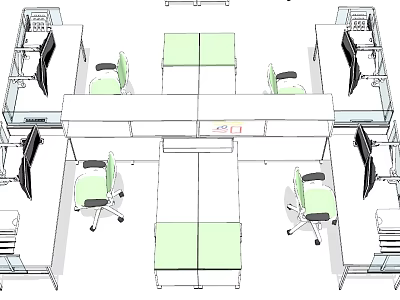 Modern Office Workspace With Multiple Desks Ergonomic Chairs Computers And Organized Layout 3d model