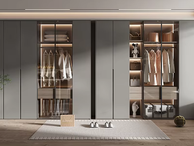 Sleek Modern Wardrobe with Glass Doors Organized Storage and Hanging Clothes 3d model