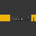 Game and Movie Characters Moving and Working in Office Setting with Yellow Cubicles and Tables