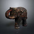Vintage Wooden Hand Carved Elephant Statue with Intricate Patterns and Ornate Details