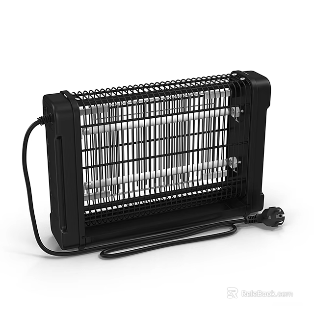 Black Electric Heater With Grid Design And Power Cord For Home Use 3d model 
