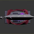 Crystal Axe Weapon With Purple Glowing Core And Red Strap Handle