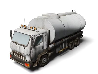 Functional Silver Fuel Tank Truck With Large Cylindrical Tank And Cab 3d model