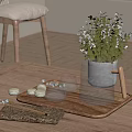 Elegant Tea Set Arrangement with Wooden Tray Glass Cups Tea Snacks and Green Plant
