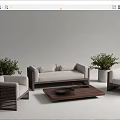 Modern Outdoor Sofa Set With Rattan Chairs Wooden Coffee Table And Beige Cushions