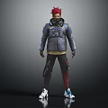 Red Haired Character Wearing Blue Jacket Black Pants and White Sneakers on Gray Background
