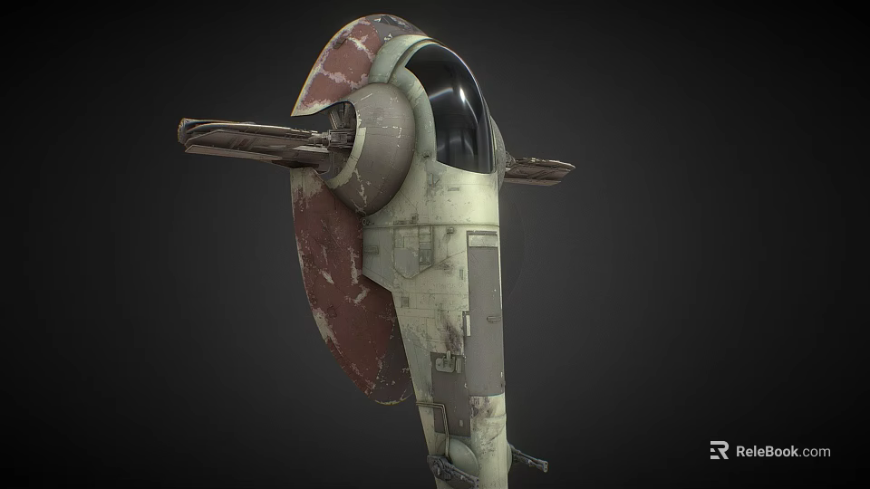 Scifi Vehicle 3D Model With Weathered Beige Red Exterior Round Cockpit And Wing Like Structures 3d model 