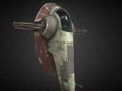 Scifi Vehicle 3D Model With Weathered Beige Red Exterior Round Cockpit And Wing Like Structures 3d model