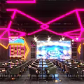 Modern Bar Interior With Pink Neon Lights Large Screen And Seating 3d model