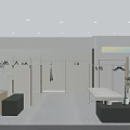 Modern Shopping Mall Store Interior With Bright Space White Walls Recessed Lighting And Display Racks