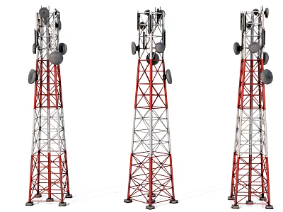 Industrial Equipment Communication Towers with Multiple Antennas and Steel Lattice Structures 3d model