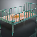 Green Metal Frame Bed With Brown Mattress And Safety Rails