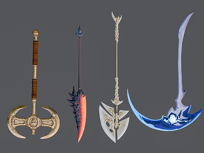 Detailed Fantasy Weapons Collection Featuring Axe Spear Halberd And Scythe Designs 3d model