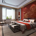 Hotel Guest Room Interior Design With Red Walls Traditional Painting And Modern Decor