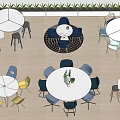 Dining Table Sets Featuring Round Square Tables Multi Colored Chairs Light Floor And Green Plants 3d model