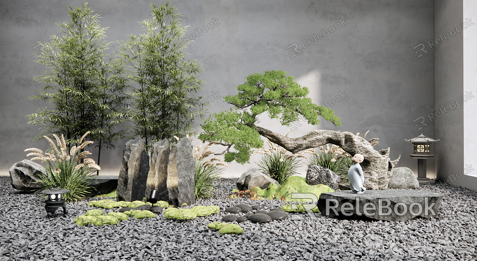 New Chinese style landscape sketch Kushen stone courtyard landscape stone rockery bamboo model