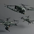 Military Tactical Drones With Multi Rotor Design And Camera Systems From Different Angles 3d model