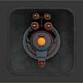 Futuristic Weapon Turret With Red Cylindrical Components And Yellow Circular Top On Square Platform