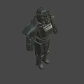 Futuristic Metallic Mechanical Armor Suit With Helmet Hoses Lights And Bolts