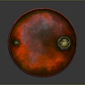 Rusty Red Metal Barrel with Peeling Paint Horizontal Hoops and Dark Background for Household Use