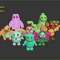Cute Colorful Character Creature Dolls with Various Shapes Different Colors and Patterns
