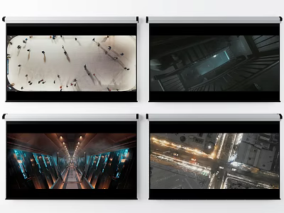 Projection Monitoring Display With Indoor Corridors Outdoor Crowd And Traffic Views 3d model