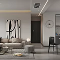 Modern Living Dining Room Interior With Light Gray Sofa Coffee Table And Decorative Painting