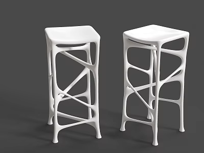 Modern White Bar Stools With Unique Geometric Interlaced Support Structure Design 3d model