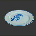 Blue Bamboo Sculpture Design On White Ceramic Plate With Blue Rim And Smooth Surface