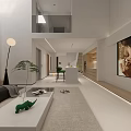 Modern Basement Living Space With Leather Chair Coffee Table Green Plant And TV Wall