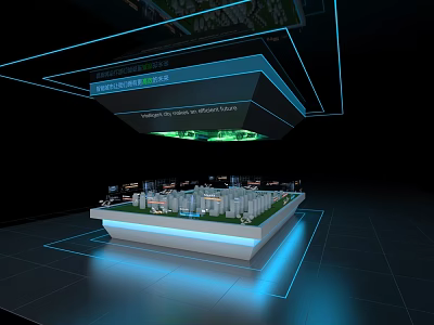 Modern Urban Planning Exhibition Model With Floating Digital Display And Tech Lighting 3d model