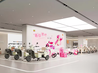 Spacious Bright Electric Vehicle Specialty Store With Pink Decor And Multiple Models 3d model