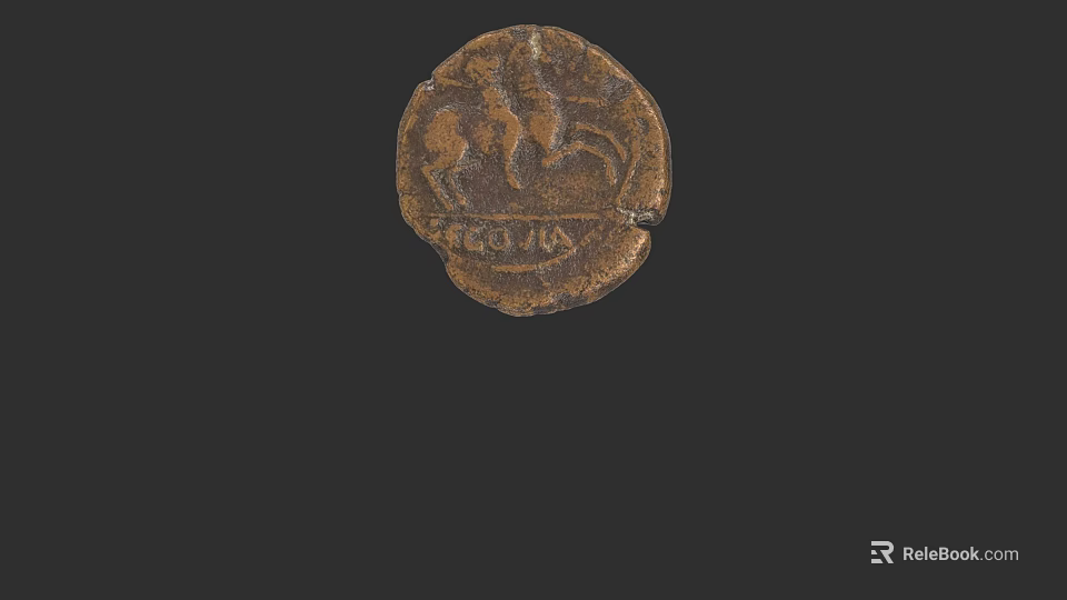 Ancient Bronze Coin Sculpture Carving With Figure On Horse And Inscription 3d model 