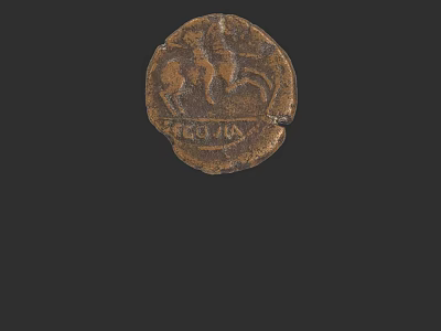 Ancient Bronze Coin Sculpture Carving With Figure On Horse And Inscription 3d model