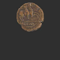 Ancient Bronze Coin Sculpture Carving With Figure On Horse And Inscription