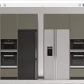 Modern Kitchen Black and Silver Refrigerators with Built-in Ovens and Cabinets Design