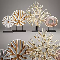 Modern Wooden Decorative Ornament Set with Circular Patterns Branch-like Shapes and Stands