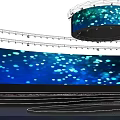 Stage Design With Large Blue Screen Light Spots Curved Structure And Hanging Circular Screen 3d model