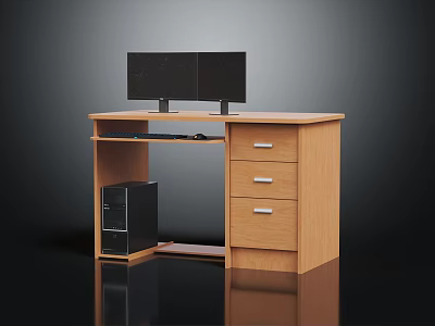 Modern Wooden Office Desk With Dual Monitors Drawers And CPU Cabinet 3d model
