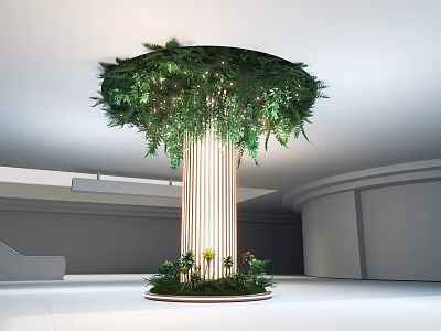 Floral Installation Design in Modern Interior with Green Plant Column and Overhead Foliage 3d model
