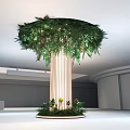 Floral Installation Design in Modern Interior with Green Plant Column and Overhead Foliage