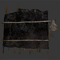 Simple Street Vendor Stall With White Concrete Base Wooden Plank Roof And Blue Bag
