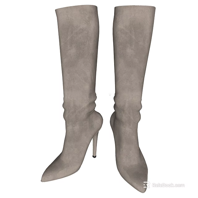 Elegant Gray Suede Knee High Boots With High Heel For Women's Stylish Footwear 3d model 