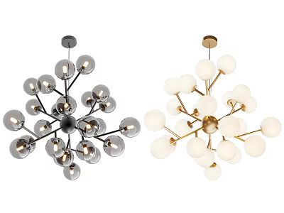 Modern Chandeliers With Multiple Silver White Spheres And Black Gold Frames 3d model