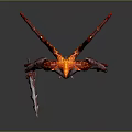 Red Demon Game And Movie Character With Horns Wings Glowing Core And Skull Decoration